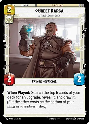 Greef Karga - Affable Commissioner (SHD) Starter Star Wars Unlimited Fantasy Flight Games Standard Non-Foil