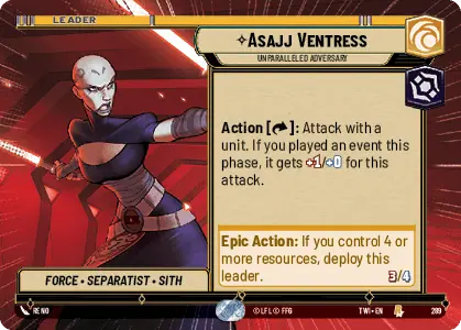Asajj Ventress - Unparalleled Adversary (TWI) Rare Star Wars Unlimited Fantasy Flight Games Hyperspace Non-Foil