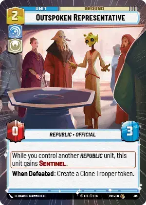 Outspoken Representative (TWI) Common Star Wars Unlimited Fantasy Flight Games Hyperspace Non-Foil