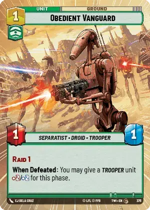Obedient Vanguard (TWI) Common Star Wars Unlimited Fantasy Flight Games Hyperspace Non-Foil