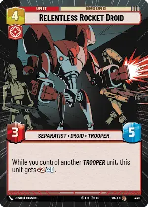 Relentless Rocket Droid (TWI) Common Star Wars Unlimited Fantasy Flight Games Hyperspace Non-Foil