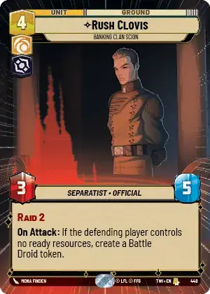 Rush Clovis - Banking Clan Scion (TWI) Rare Star Wars Unlimited Fantasy Flight Games Hyperspace Non-Foil