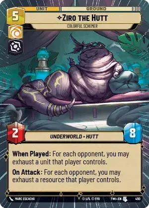 Ziro the Hutt - Colorful Schemer (TWI) Uncommon Star Wars Unlimited Fantasy Flight Games Hyperspace Non-Foil