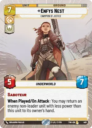 Enfys Nest - Champion of Justice (TWI) Rare Star Wars Unlimited Fantasy Flight Games Hyperspace Non-Foil