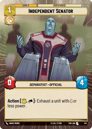 Independent Senator (TWI) Uncommon Star Wars Unlimited Fantasy Flight Games Hyperspace Non-Foil