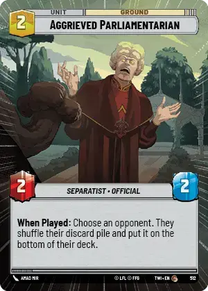 Aggrieved Parliamentarian (TWI) Common Star Wars Unlimited Fantasy Flight Games Hyperspace Non-Foil