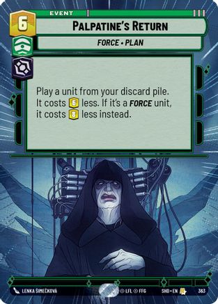 Palpatine's Return (SHD) Rare Star Wars Unlimited Fantasy Flight Games Hyperspace Non-Foil