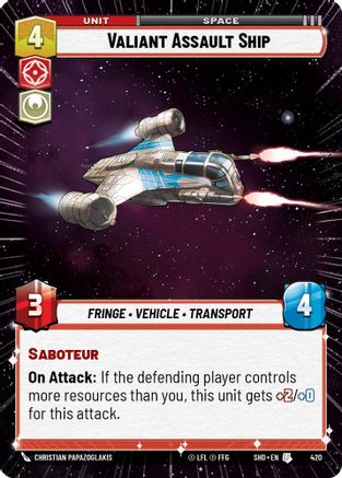 Valiant Assault Ship (SHD) Uncommon Star Wars Unlimited Fantasy Flight Games Hyperspace Non-Foil