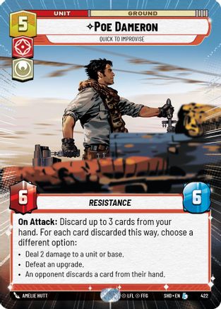 Poe Dameron - Quick to Improvise (SHD) Legendary Star Wars Unlimited Fantasy Flight Games Hyperspace Non-Foil