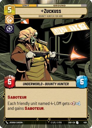 Zuckuss - Bounty Hunter for Hire (SHD) Uncommon Star Wars Unlimited Fantasy Flight Games Hyperspace Non-Foil