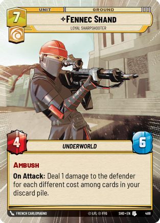 Fennec Shand - Loyal Sharpshooter (SHD) Uncommon Star Wars Unlimited Fantasy Flight Games Hyperspace Non-Foil