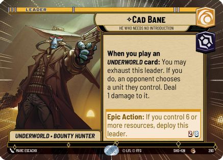 Cad Bane - He Who Needs No Introduction (SHD) Common Star Wars Unlimited Fantasy Flight Games Hyperspace Non-Foil