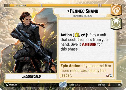 Fennec Shand - Honoring the Deal (SHD) Common Star Wars Unlimited Fantasy Flight Games Hyperspace Non-Foil