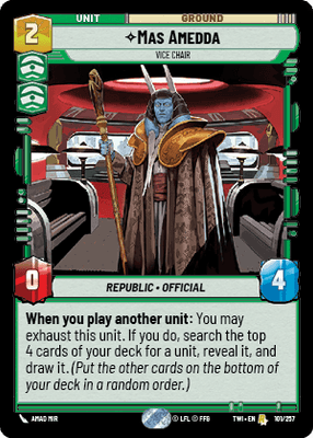 Mas Amedda - Vice Chair (TWI) Rare Star Wars Unlimited Fantasy Flight Games Standard Non-Foil