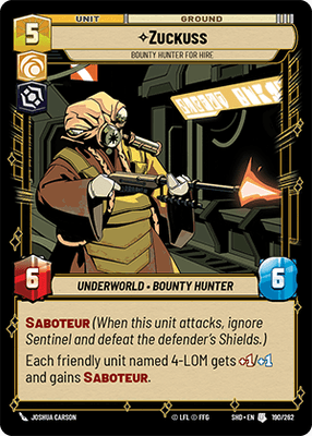 Zuckuss - Bounty Hunter for Hire (SHD) Uncommon Star Wars Unlimited Fantasy Flight Games Standard Non-Foil