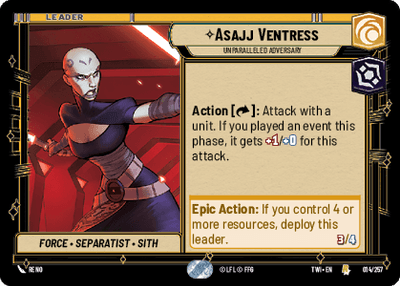 Asajj Ventress - Unparalleled Adversary (TWI) Rare Star Wars Unlimited Fantasy Flight Games Standard Non-Foil
