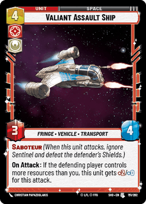 Valiant Assault Ship (SHD) Uncommon Star Wars Unlimited Fantasy Flight Games Standard Non-Foil