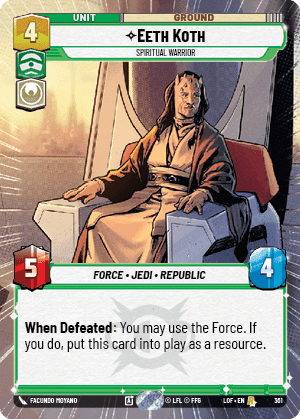 Eeth Koth - Spiritual Warrior (LOF) Rare Fantasy Flight Games Hyperspace Non-Foil