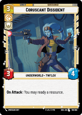 Coruscant Dissident (SHD) Uncommon Star Wars Unlimited Fantasy Flight Games Standard Non-Foil