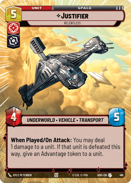 Justifier - Relentless (ASH) Uncommon Star Wars Unlimited Fantasy Flight Games Hyperspace Non-Foil