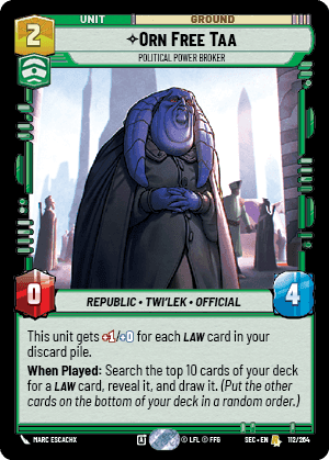 Orn Free Taa - Political Power Broker (SEC) Rare Fantasy Flight Games Standard Non-Foil