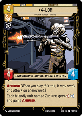 4-LOM - Bounty Hunter for Hire (SHD) Uncommon Star Wars Unlimited Fantasy Flight Games Standard Non-Foil