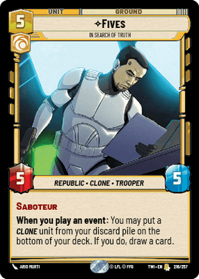 Fives - In search of Truth (TWI) Rare Star Wars Unlimited Fantasy Flight Games Standard Non-Foil