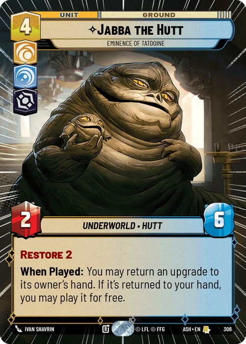 Jabba the Hutt - Eminence of Tatooine (ASH) Rare Star Wars Unlimited Fantasy Flight Games Hyperspace Non-Foil