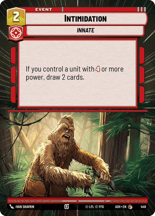 Intimidation (ASH) Common Star Wars Unlimited Fantasy Flight Games Hyperspace Non-Foil