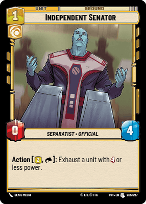Independent Senator (TWI) Uncommon Star Wars Unlimited Fantasy Flight Games Standard Non-Foil