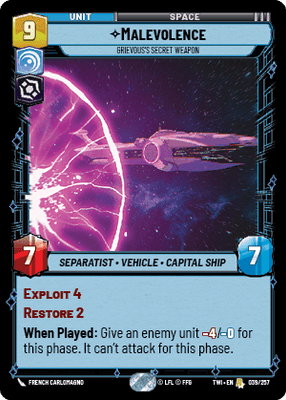 Malevolence - Grievous's Secret Weapon (TWI) Rare Star Wars Unlimited Fantasy Flight Games Standard Non-Foil