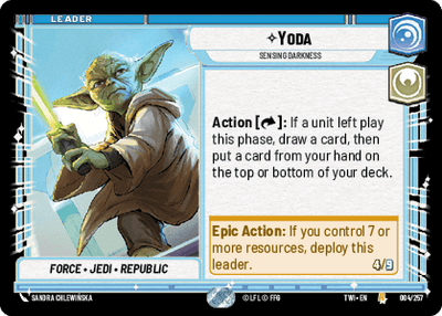 Yoda - Sensing Darkness (TWI) Rare Star Wars Unlimited Fantasy Flight Games Standard Non-Foil