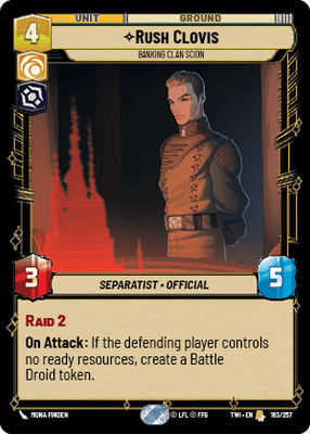Rush Clovis - Banking Clan Scion (TWI) Rare Star Wars Unlimited Fantasy Flight Games Standard Non-Foil