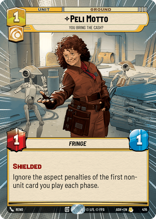 Peli Motto - You Bring the Cash? (ASH) Rare Star Wars Unlimited Fantasy Flight Games Hyperspace Non-Foil
