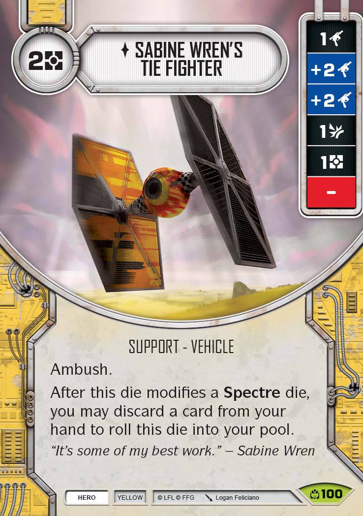 Sabine Wren's TIE Fighter (CM) Rare Star Wars Destiny Fantasy Flight Games