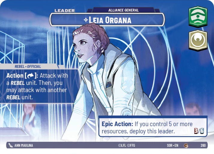 Leia Organa - Alliance General (SOR) Common Star Wars Unlimited Fantasy Flight Games Showcase Foil