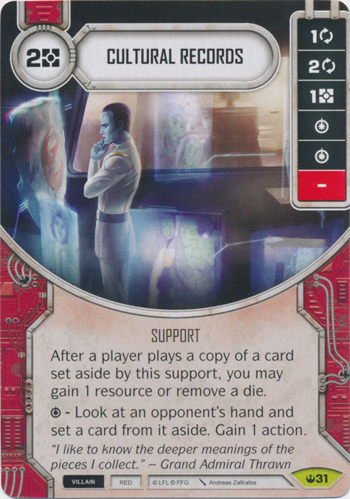Cultural Records (SOH) Rare Star Wars Destiny Fantasy Flight Games