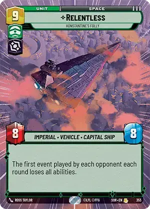 Relentless - Konstantine's Folly (SOR) Rare Star Wars Unlimited Fantasy Flight Games Hyperspace Non-Foil