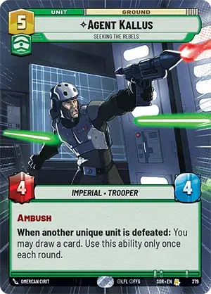 Agent Kallus - Seeking the Rebels (SOR) Rare Star Wars Unlimited Fantasy Flight Games Hyperspace Non-Foil
