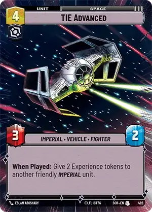 TIE Advanced (SOR) Uncommon Star Wars Unlimited Fantasy Flight Games Hyperspace Non-Foil