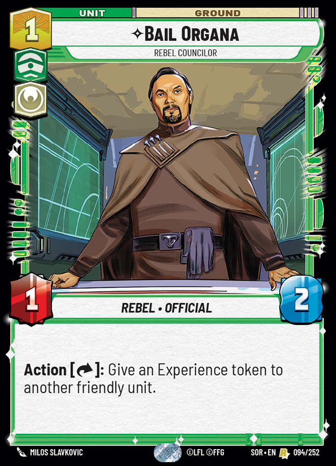 Bail Organa - Rebel Councilor (SOR) Rare Star Wars Unlimited Fantasy Flight Games Standard Non-Foil