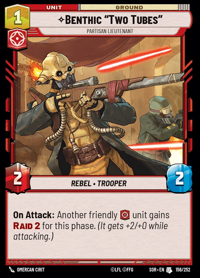 Benthic "Two Tubes" - Partisan Lieutenant (SOR) Uncommon Star Wars Unlimited Fantasy Flight Games Standard Non-Foil