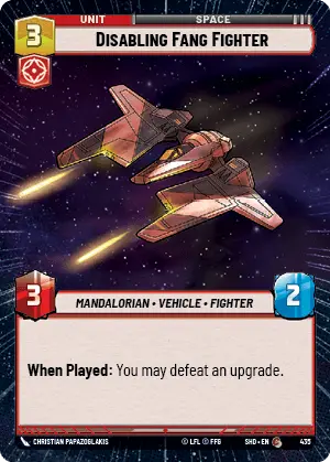 Disabling Fang Fighter (SHD) Common Star Wars Unlimited Fantasy Flight Games Hyperspace Non-Foil 