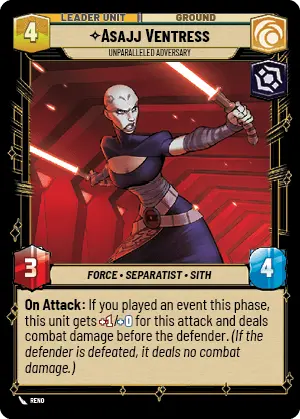 Asajj Ventress - Unparalleled Adversary (TWI) Rare Star Wars Unlimited Fantasy Flight Games   
