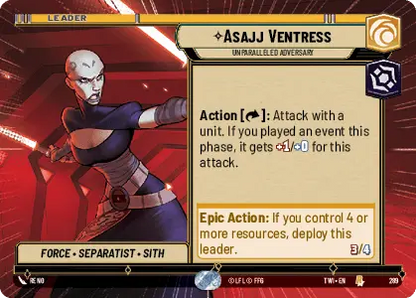 Asajj Ventress - Unparalleled Adversary (TWI) Rare Star Wars Unlimited Fantasy Flight Games Hyperspace Non-Foil 