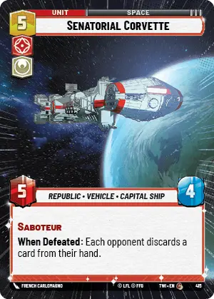 Senatorial Corvette (TWI) Common Star Wars Unlimited Fantasy Flight Games Hyperspace Non-Foil 
