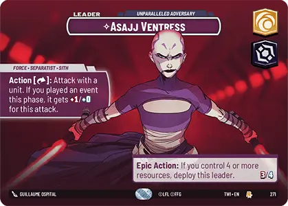 Asajj Ventress - Unparalleled Adversary (TWI) Rare Star Wars Unlimited Fantasy Flight Games Showcase Foil 