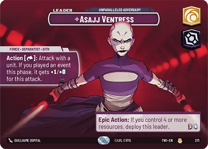 Asajj Ventress - Unparalleled Adversary (TWI) Rare Star Wars Unlimited Fantasy Flight Games Showcase Foil 