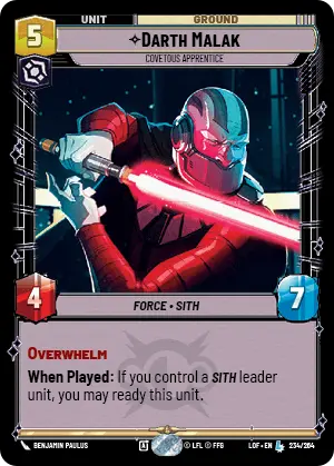 Darth Malak - Covetous Apprentice (LOF) Legendary Fantasy Flight Games Standard Non-Foil