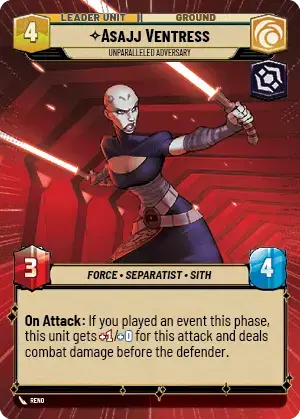 Asajj Ventress - Unparalleled Adversary (TWI) Rare Star Wars Unlimited Fantasy Flight Games   